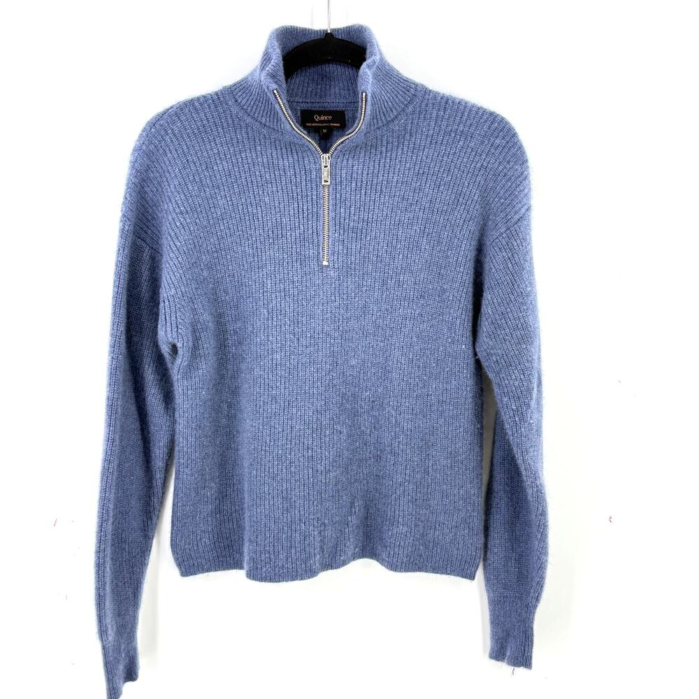 Quince Blue Quarter-Zip Crewneck Sweater
